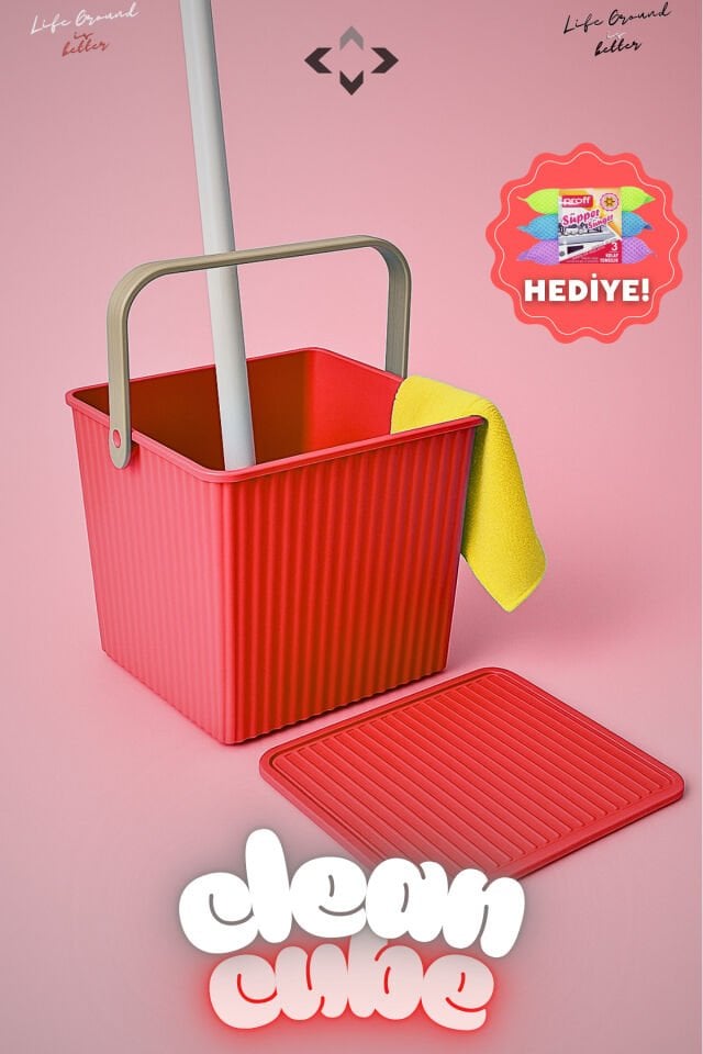 Red Clean Cube Kare Kapaklı Kulplu Temizlik Kovası Su Kovası Düzenleyici Kutu Oyuncak Saklama Kutu