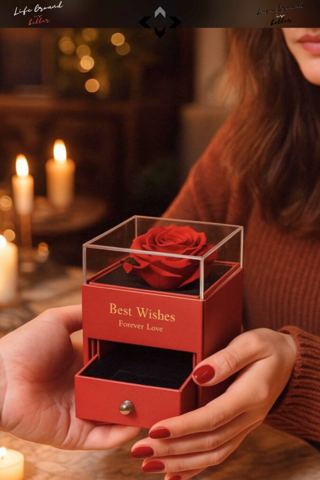 Kırmızı Gül Desenli Dekoratif Yüzük Takı Kutusu Hediyelik Kutu Hediye Kutusu Forever Love