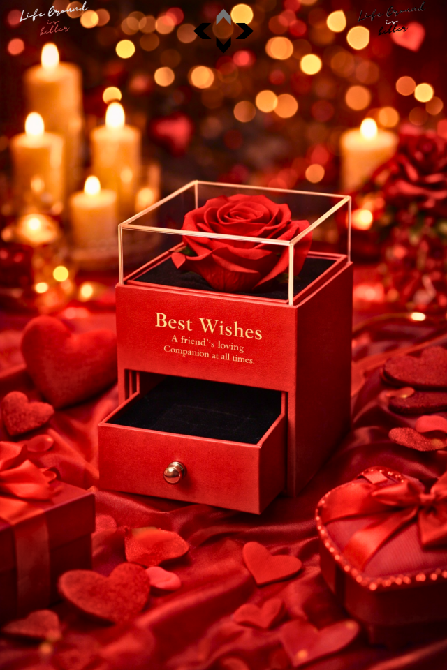 Kırmızı Gül Desenli Dekoratif Yüzük Takı Kutusu Hediyelik Kutu Hediye Kutusu Forever Love