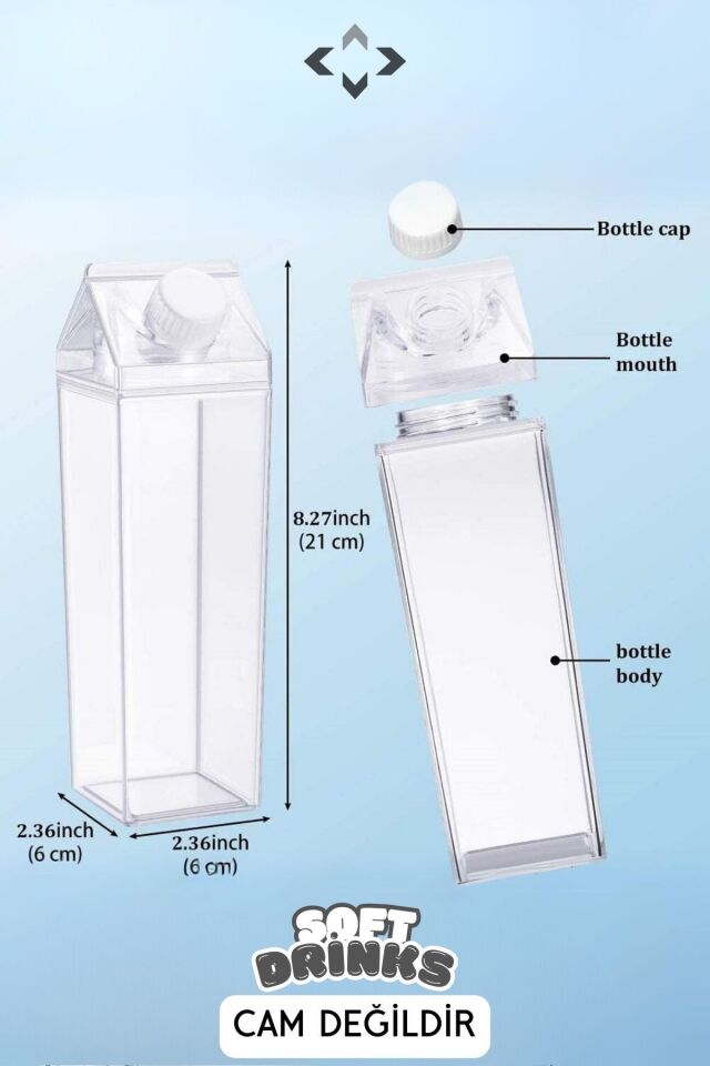 SOFT DRİNK 3'lü Kristal Mika İçecek Seti 1 Adet Süt Kutusu 2 Adet Smoothie Bardak CAM DEĞİLDİR
