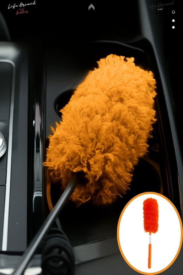 Turuncu Teleskobik Toz Alma Bezi Mikrofiber Yıkanabilir Araç İçi Toz Alma Bezi
