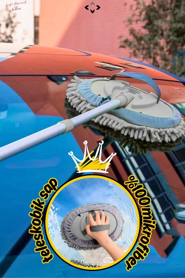 %100 Mikrofiber Oto Yıkama Mop Set Teleskobik Saplı Oto Yıkama Bezi Mopu Oto Aksesuarları