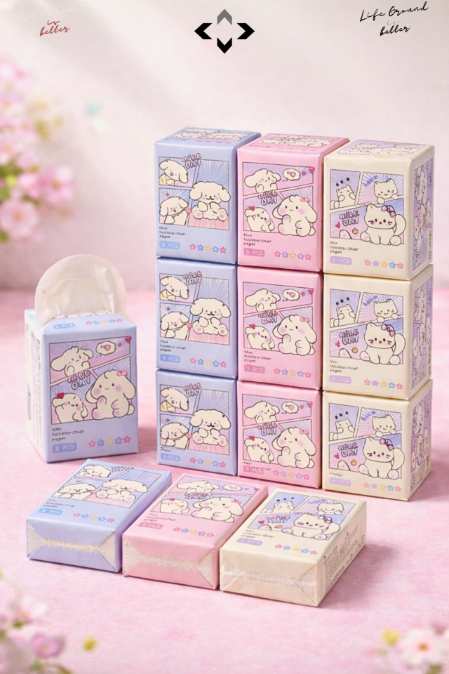 Nice Day Sevimli Desenli 9’lu Mini Peçete Taşınabilir Çocuk Okul Çanta Cep Mendili Hijyenik Kağıt