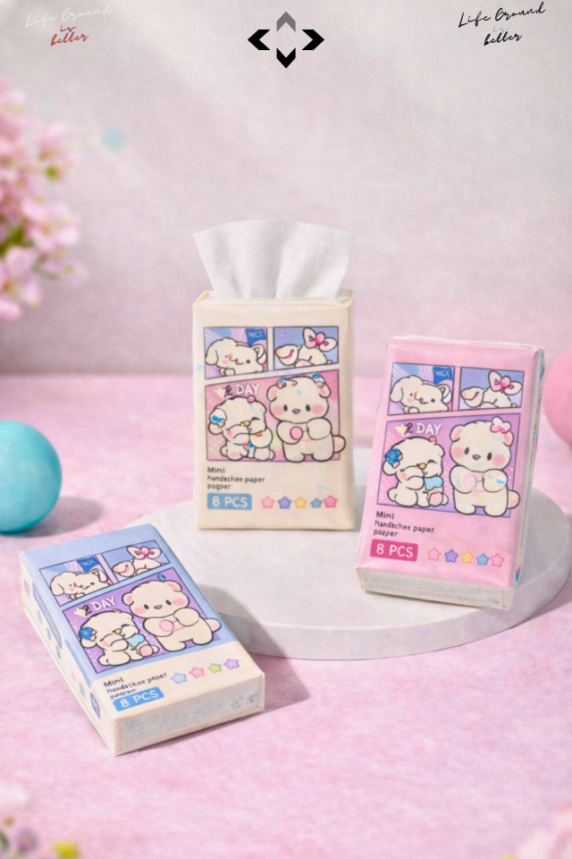 Nice Day Sevimli Desenli 9’lu Mini Peçete Taşınabilir Çocuk Okul Çanta Cep Mendili Hijyenik Kağıt