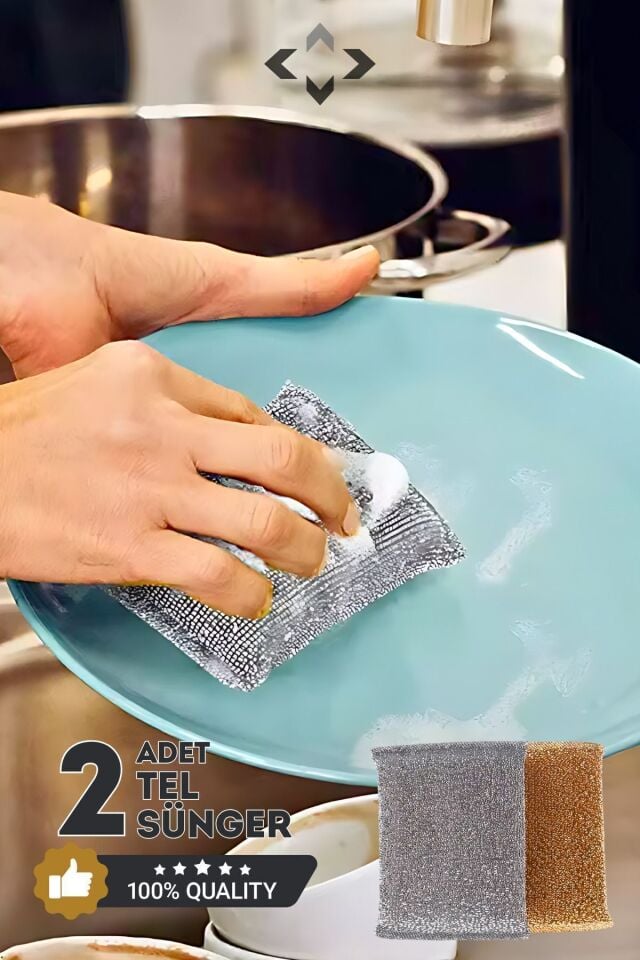 2 Adet Inox Tel Bez Sünger Çok Amaçlı Highqual Bulaşık Süngeri Yüksek Emici Sünger Tel Sünger