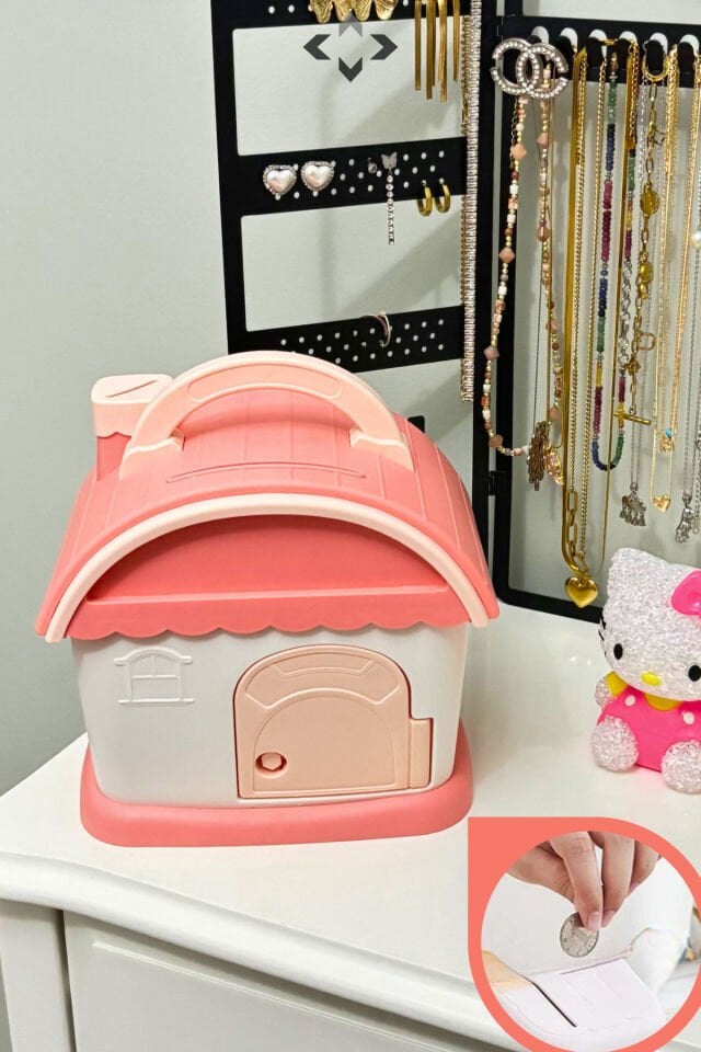 PEMBE Dekoratif Ev Desenli Kumbara Sticker Seti ! Biblo Kumbara Dekoratif Ev Kumbara Birikim