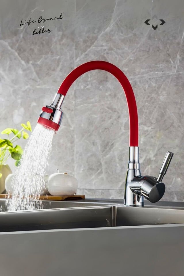 KIRMIZI Silikon Oynar Başlıklı Musluk Başlığı LUXURY 2 Fonksiyonlu Musluk Hortumu Kubar Musluk Borusu