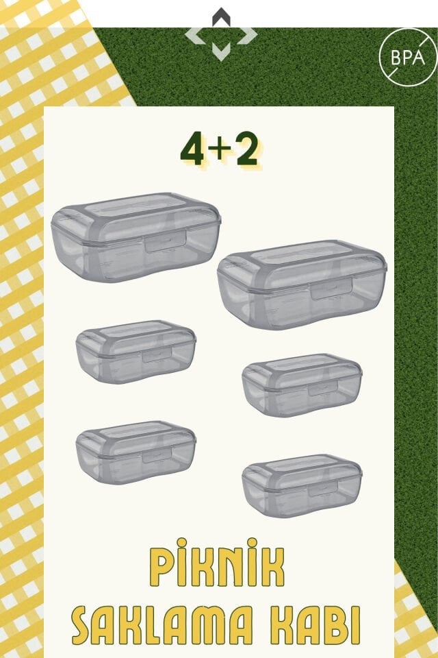 4 2 Kilitli Kapak Taşınabilir Şeffaf Saklama Kabı Yemek & Beslenme Kabı Piknik Saklama Kabı (6 ADET)