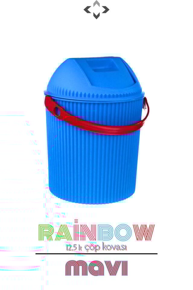 Rainbow 12,5 Lt Renkli Kulplu Kapaklı Çöp Kovası Mutfak Banyo Çocuk Odası Çöp Kovası Temizlik Kovası