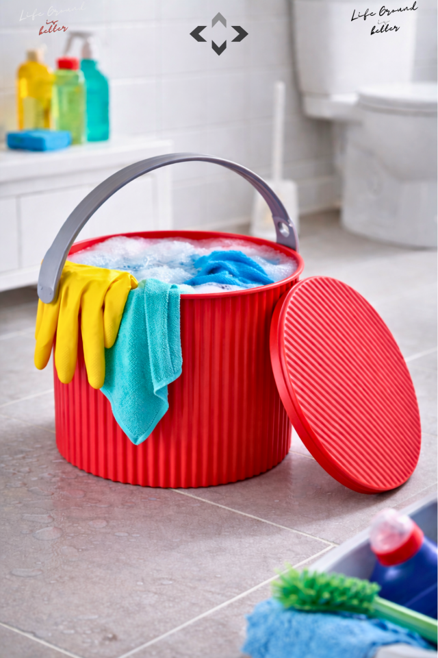 Kırmızı Yuvarlak Temizlik Kovası Çok Amaçlı Kulplu Kapaklı Oto Yıkama Organizer Sepet
