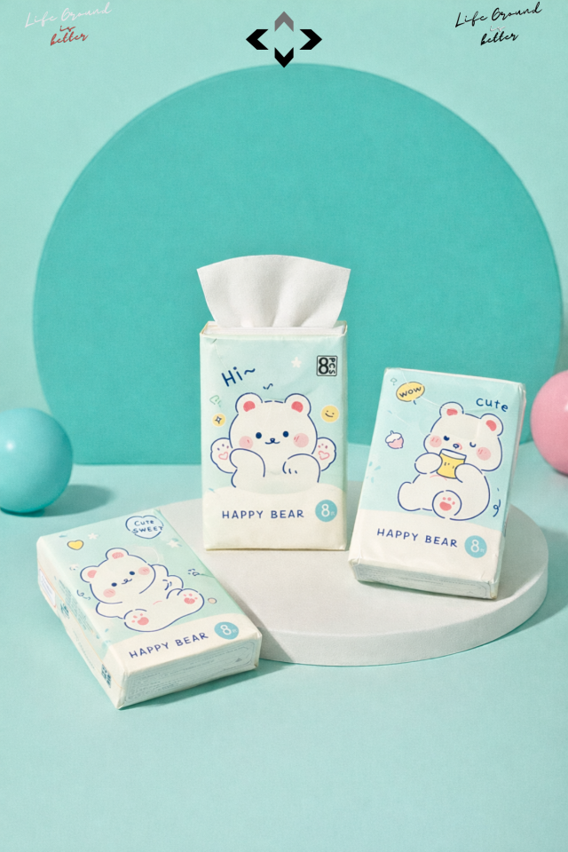 Happy Bear Sevimli Desenli 9’lu Mini Peçete Taşınabilir Çocuk Okul Çanta Cep Mendili Hijyenik Kağıt