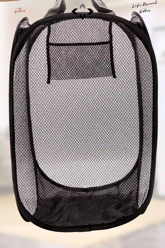 Siyah 36 LT Katlanabilir Çamaşır Sepeti Hurç Oyuncak Kutusu Çok Amaçlı Katlanır File Çamaşırlık