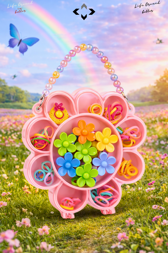 Çantalı Kız Çocuk Saç Tokası Seti Renkli Desenli Çıtçıt, Peluş ve Figürlü Toka Organizeri