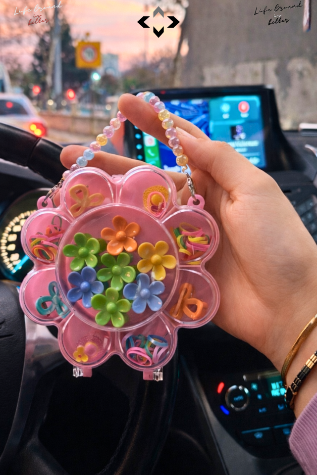 Çantalı Kız Çocuk Saç Tokası Seti Renkli Desenli Çıtçıt, Peluş ve Figürlü Toka Organizeri