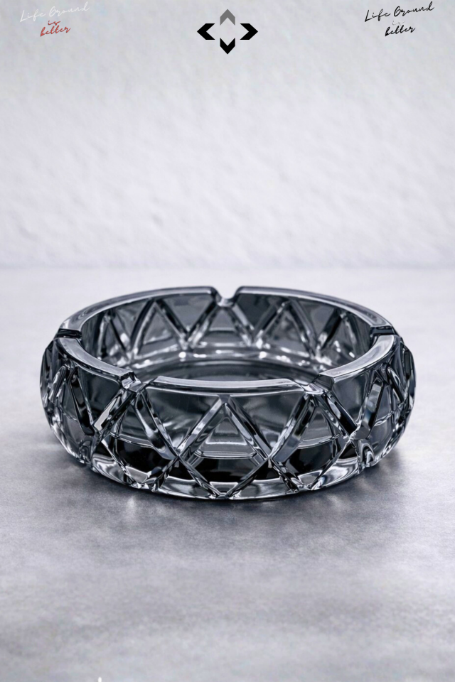 ANTRASİT Kristal Bombeli Cam Küllük 10 cm | Premium Ağır Cam | Şık & Modern Masaüstü Küllük