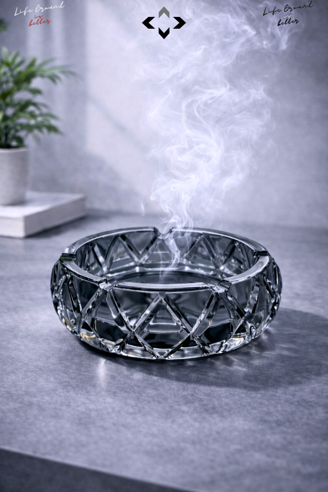 ANTRASİT Kristal Bombeli Cam Küllük 10 cm | Premium Ağır Cam | Şık & Modern Masaüstü Küllük