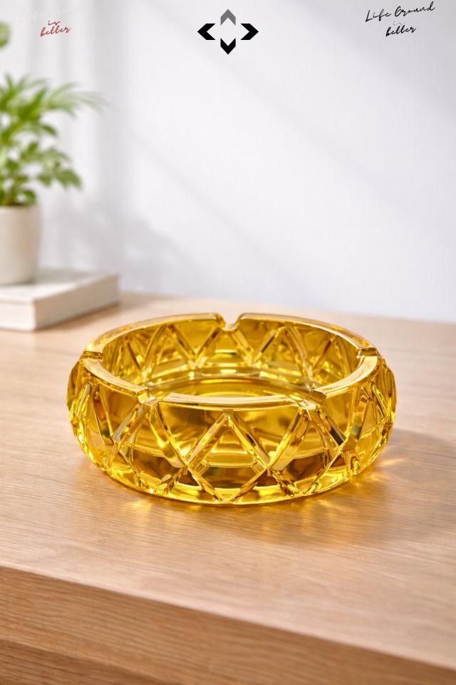 GOLD Kristal Bombeli 10 CM Cam Küllük | Premium Ağır Cam Kül Tablası | Şık & Modern Masaüstü Küllük