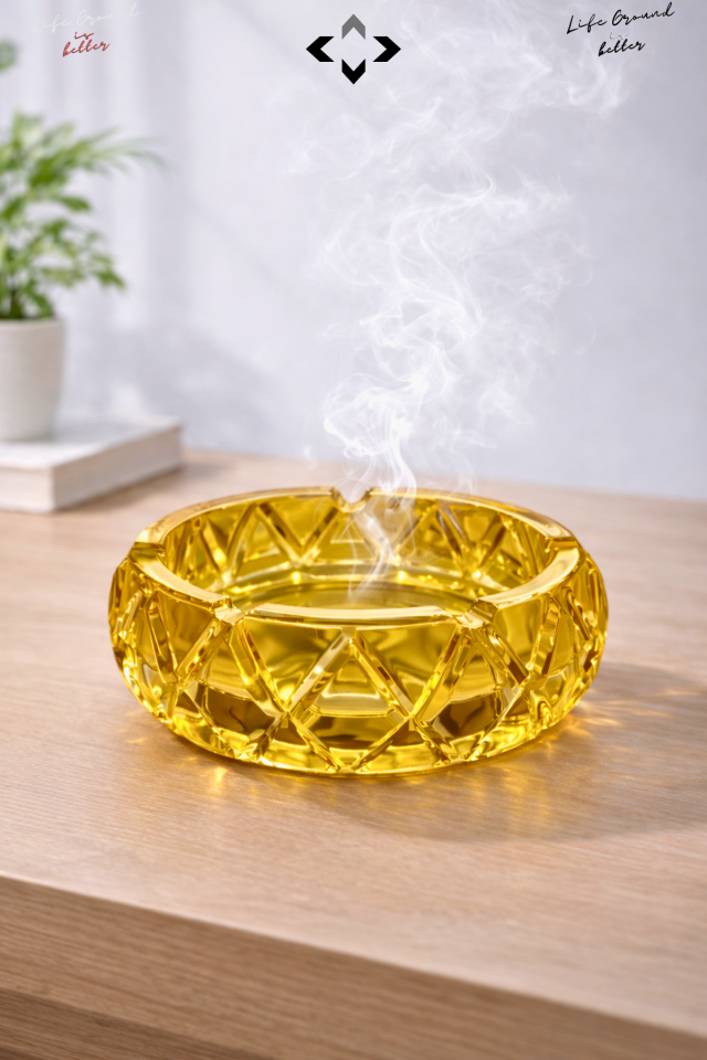 GOLD Kristal Bombeli 10 CM Cam Küllük | Premium Ağır Cam Kül Tablası | Şık & Modern Masaüstü Küllük