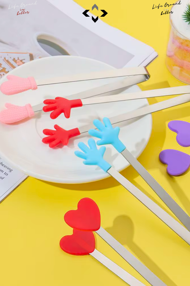 Pembe Silikon Uçlu Mini Dekoratif Servis Maşası Seti Kaymaz Tutucu Figürlü Maşa Mutfak Sunum Lokum Maşası