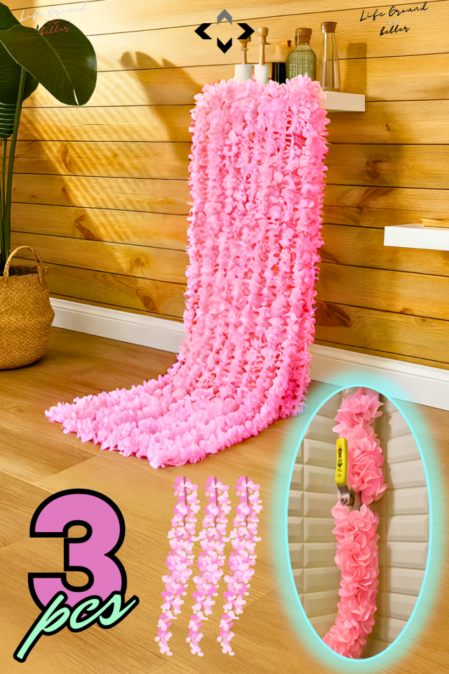 Pembe 3 Metre Doğal Orkide Görünümlü Yapay Asma Çiçek – Sarkıt Dekor, Boru Gizleme, Düğün & Nişan Süsleme