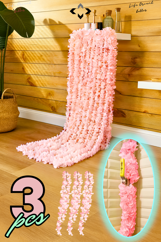 Pudra 3 Metre Doğal Orkide Görünümlü Yapay Asma Çiçek – Sarkıt Dekor, Boru Gizleme, Düğün & Nişan Süsleme