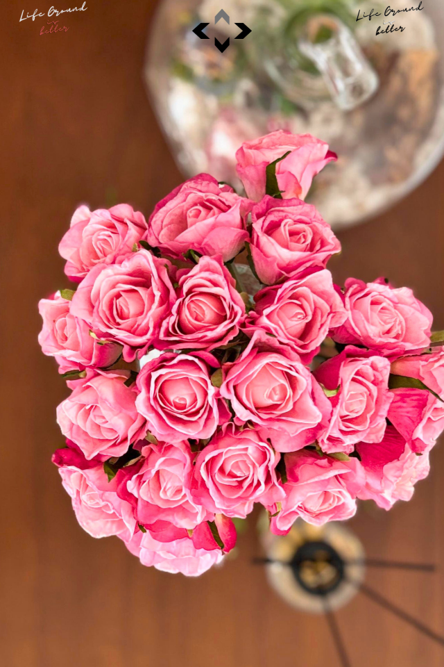 Pembe 20 Pcs Doğal Görünümlü Yapay Gül Buketi 20 Adet Ev Dekorasyon Gelin Çiçeği