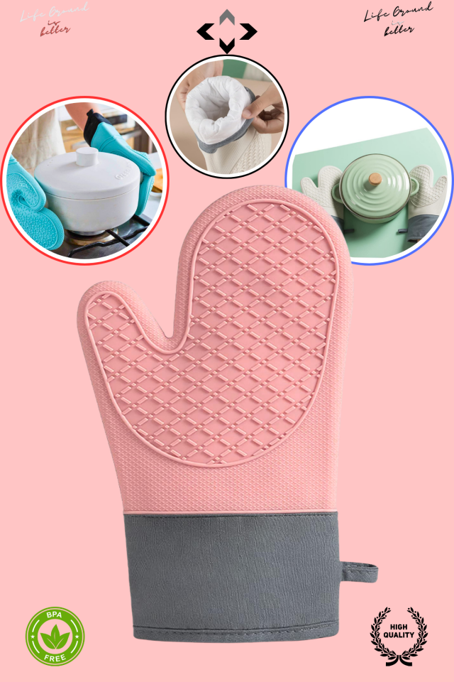 1 ADET Pembe Isıya Dayanıklı Silikon Fırın Eldiveni Kaymaz Su Geçirmez Yüksek Isı Koruyucu Mutfak Eldiveni