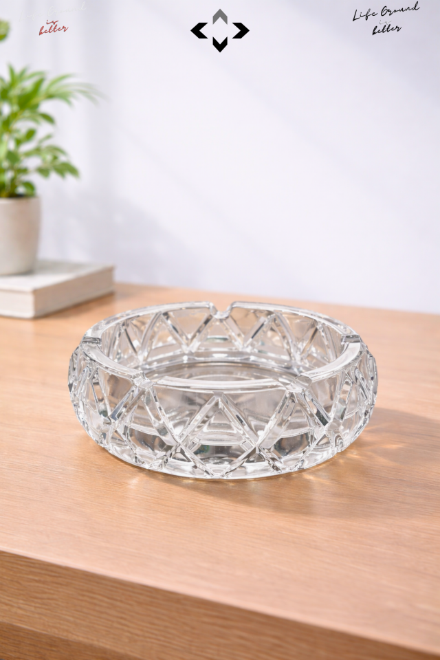 Kristal Bombeli Cam Küllük | Premium Ağır Cam | Şık & Modern Masaüstü Küllük