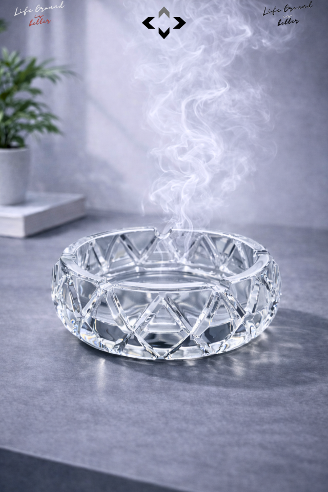 Kristal Bombeli Cam Küllük | Premium Ağır Cam | Şık & Modern Masaüstü Küllük