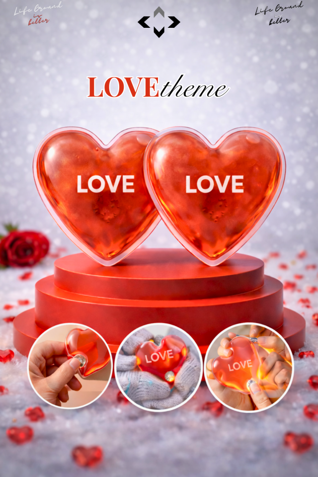 LOVEtheme 2'li Aşk Seti El Isıtıcı Cep Isıtıcı Sevgililer Günü Hediyesi Kalp Temalı El Isıtıcı Jel Isınmatik ek Dokunuşla Isınan, Yeniden Kullanılabilir Cep Isıtıcı