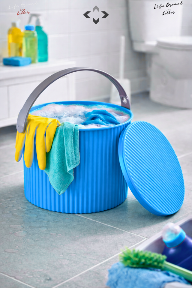 Mavi Yuvarlak Temizlik Kovası Çok Amaçlı Kulplu Kapaklı Oto Yıkama Organizer Sepet