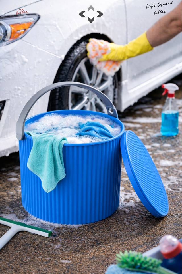 Mavi Yuvarlak Temizlik Kovası Çok Amaçlı Kulplu Kapaklı Oto Yıkama Organizer Sepet