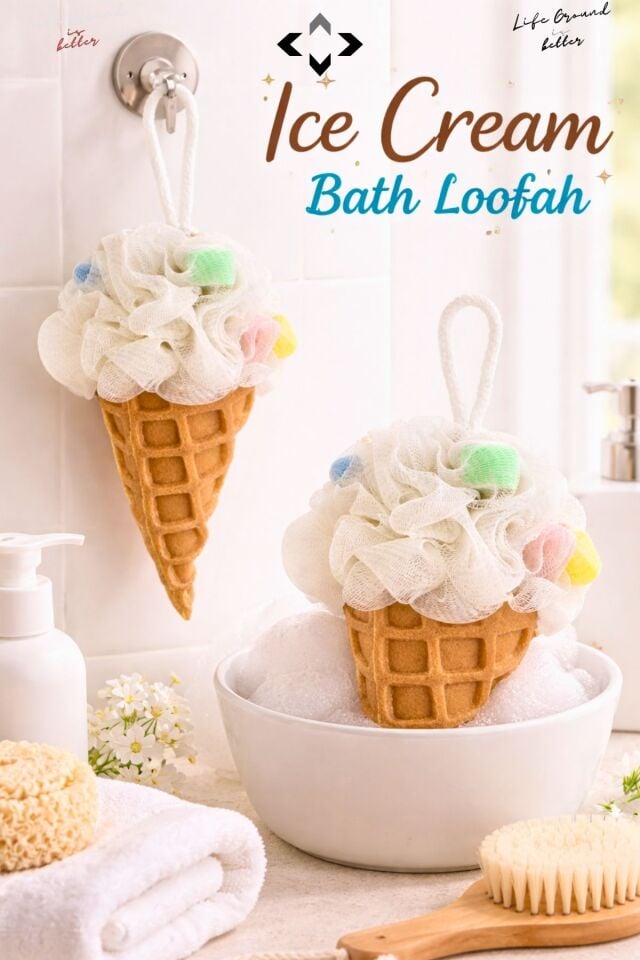 Beyaz Sweety Dondurma Desenli Banyo Duş Kesesi Banyo Vücut Lifi Süngeri Çocuk/Yetişkin Banyo Lifi