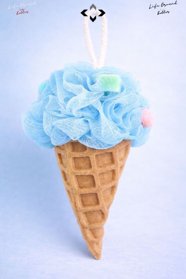 Mavi Sweety Dondurma Desenli Banyo Duş Kesesi Banyo Vücut Lifi Süngeri Çocuk/Yetişkin Banyo Lifi