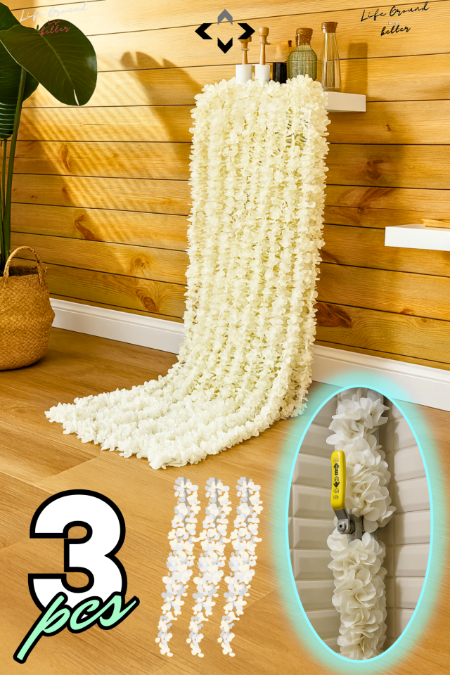 Beyaz 3 Metre Doğal Orkide Görünümlü Yapay Asma Çiçek – Sarkıt Dekor, Boru Gizleme, Düğün & Nişan Süsleme