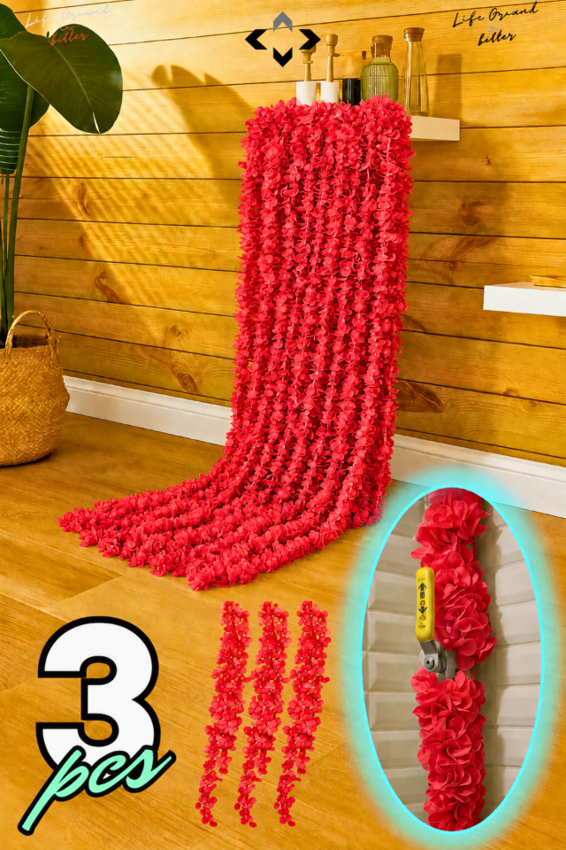 Kırmızı 3 Metre Doğal Orkide Görünümlü Yapay Asma Çiçek – Sarkıt Dekor, Boru Gizleme, Düğün & Nişan Süsleme